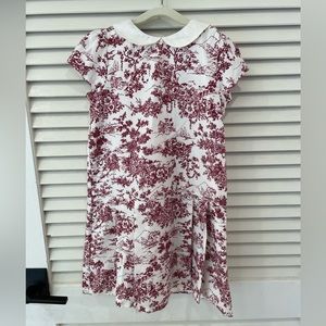 Burgundy and White Toile print girls dress
